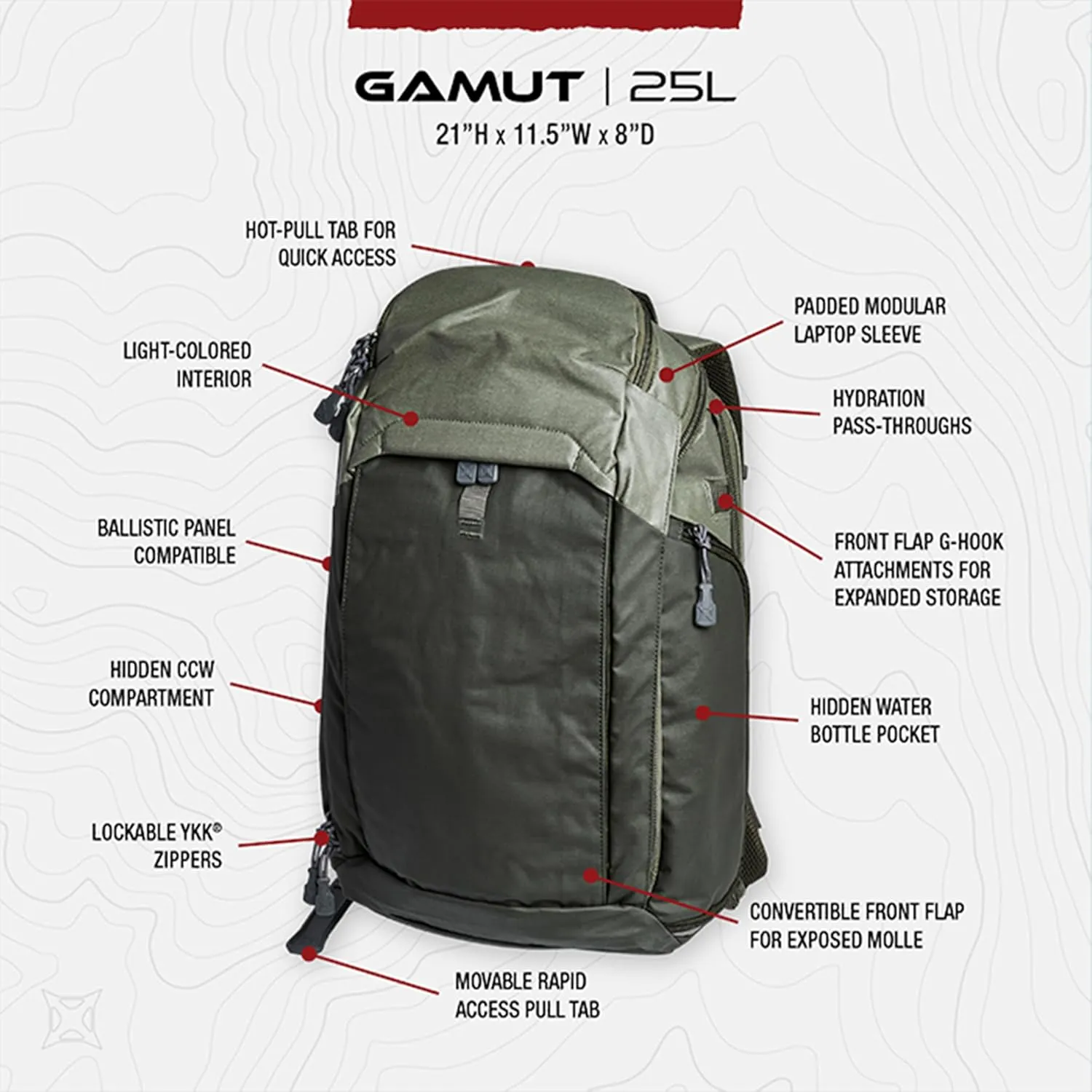 Vertx Gamut EDC Tactical Backpack 25L CCW Bag Tactical Gear, for Men and Women, It's Black