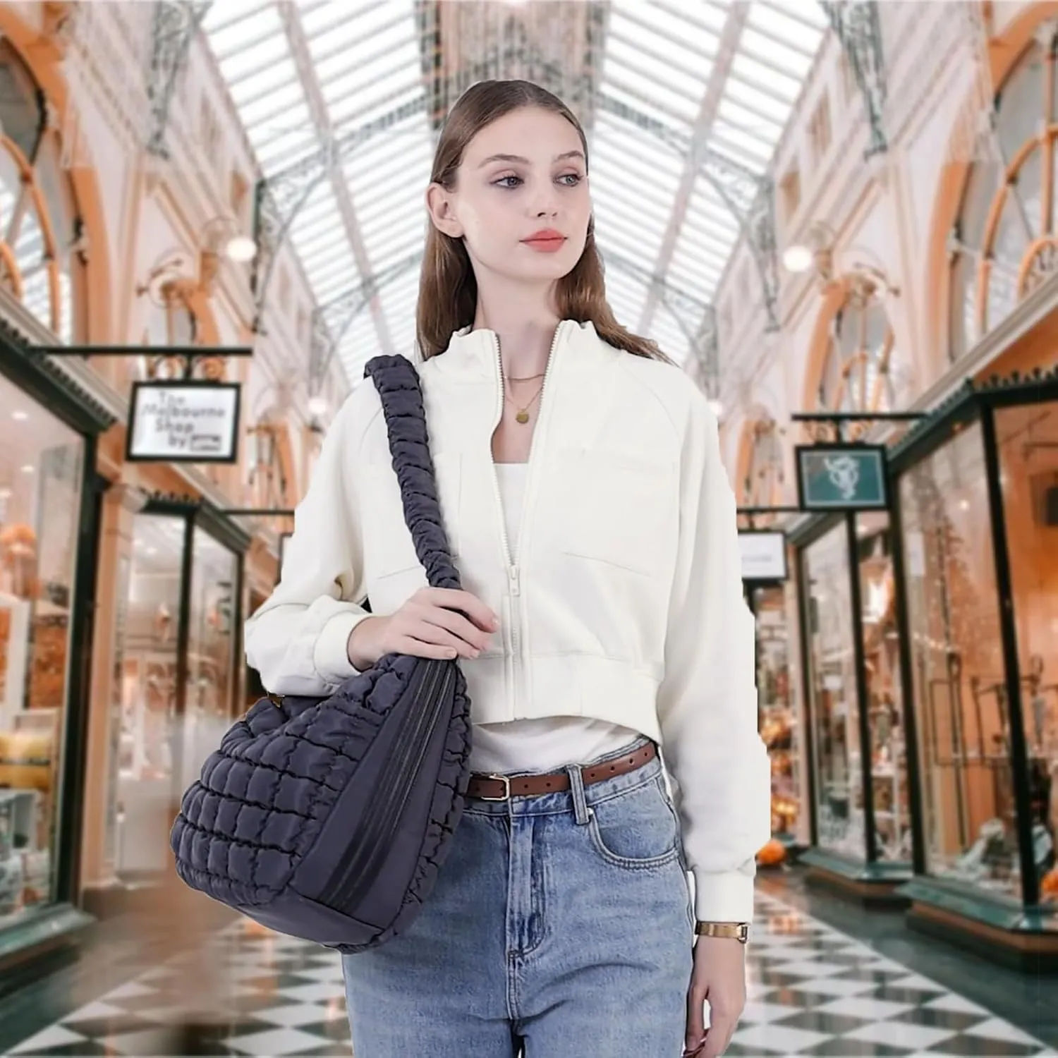 VH&GRED Puffer Quilted Carryall Bag Large Padding Tote Lightweight Crossbody Purse Casual Hobo Handbag for Women