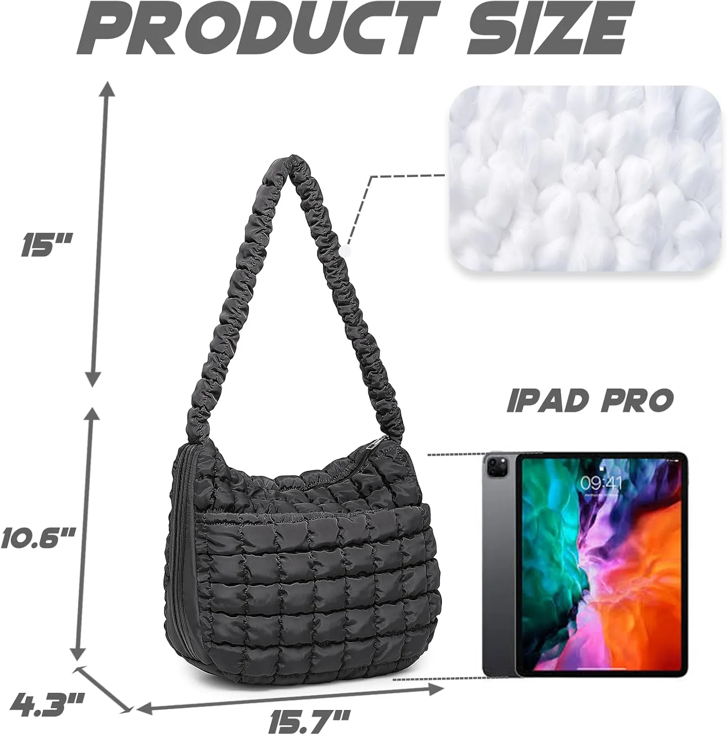 VH&GRED Puffer Quilted Carryall Bag Large Padding Tote Lightweight Crossbody Purse Casual Hobo Handbag for Women