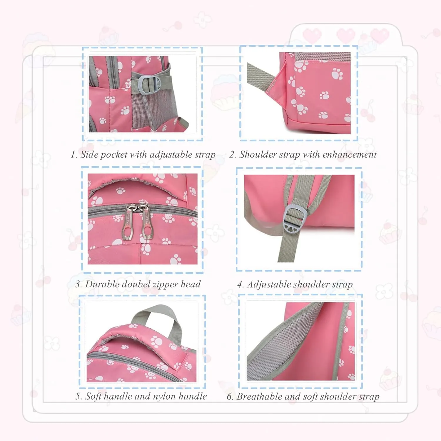 VIDOSCLA Dog Paw Girls Backpack Primary Book Bag School Bag for Boys
