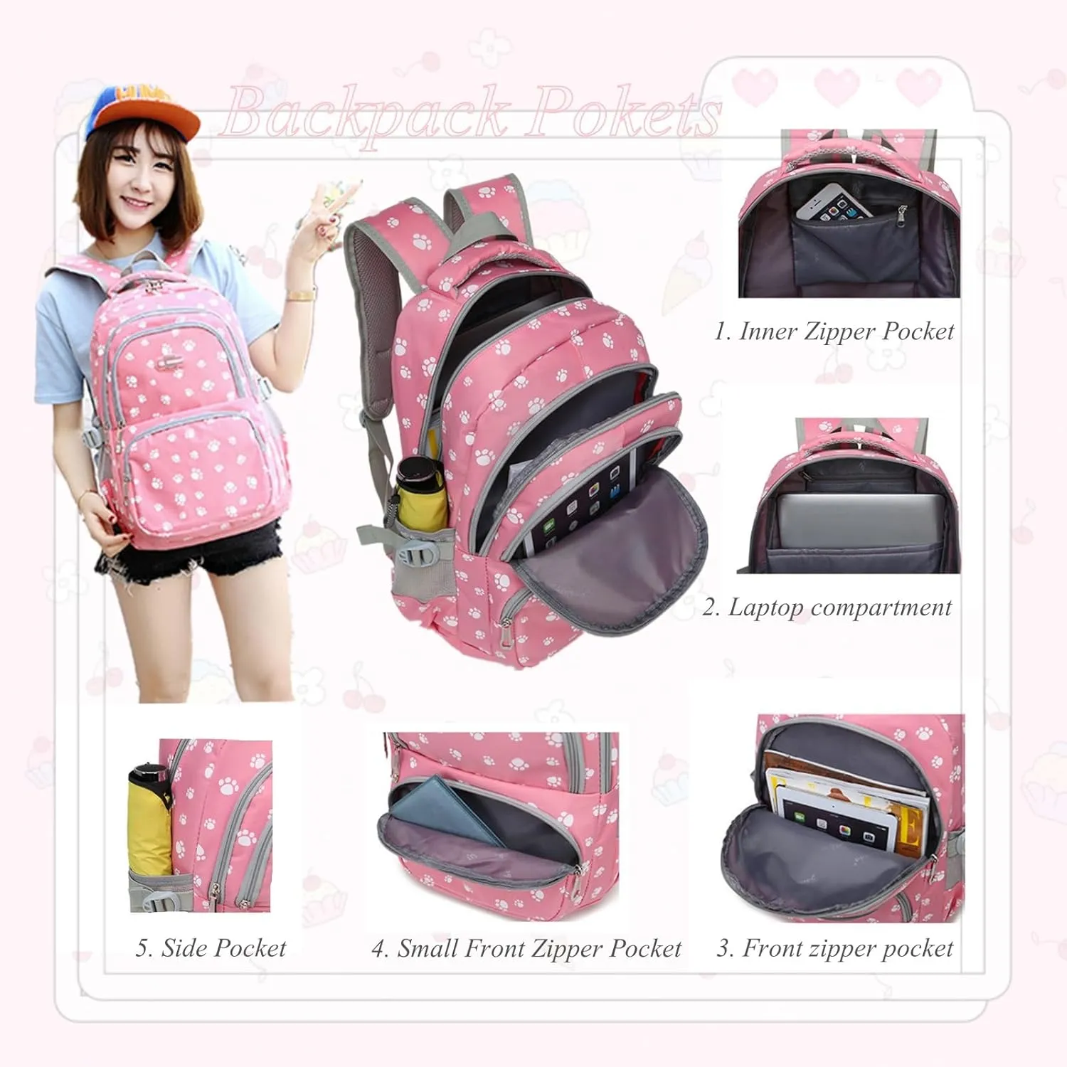 VIDOSCLA Dog Paw Girls Backpack Primary Book Bag School Bag for Boys