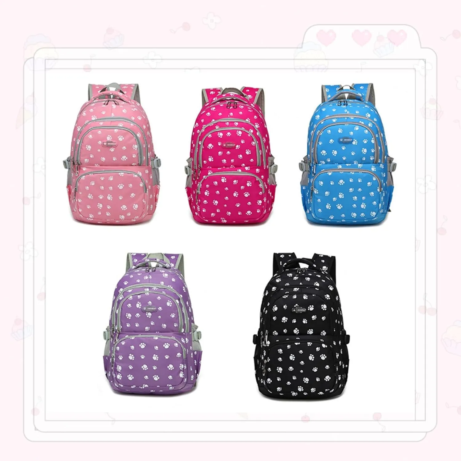 VIDOSCLA Dog Paw Girls Backpack Primary Book Bag School Bag for Boys