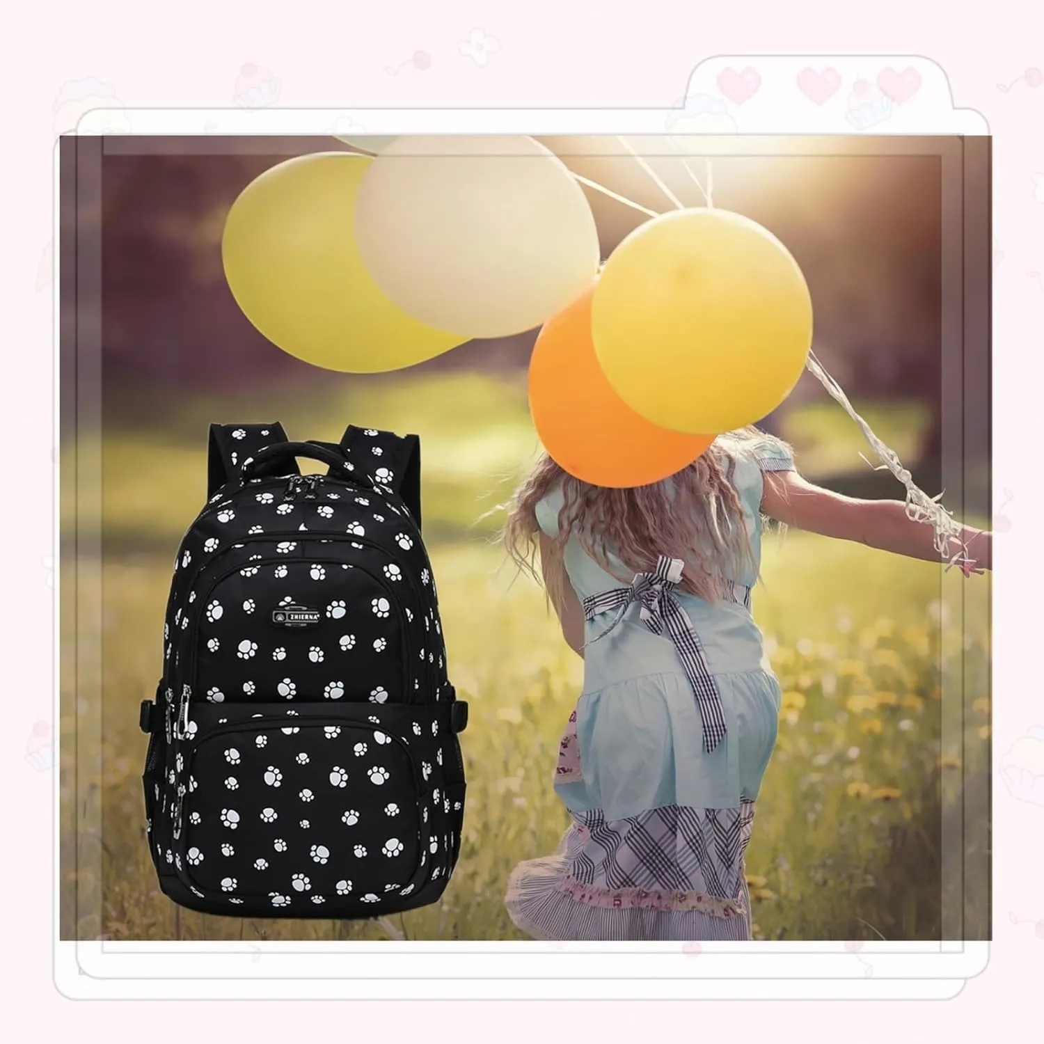VIDOSCLA Dog Paw Girls Backpack Primary Book Bag School Bag for Boys