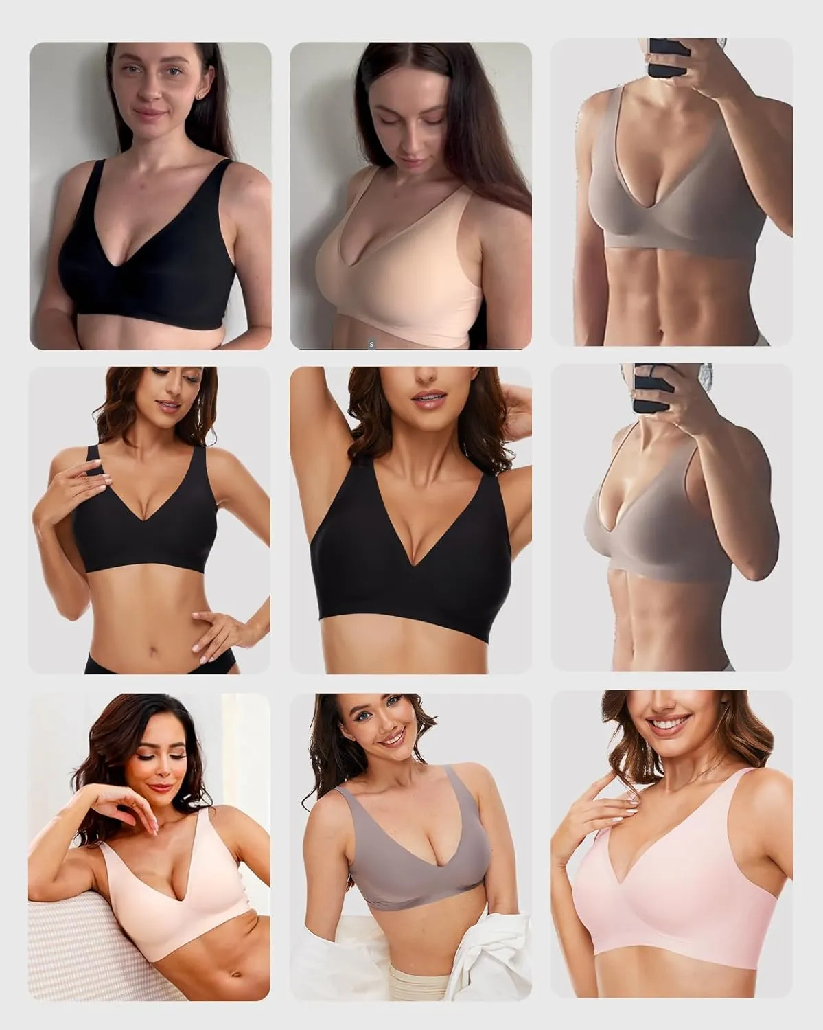 Vinfact Deep V Bras for Women No Underwire Buttery Soft Wireless Bras Light Lift Soft Seamless Bralettes