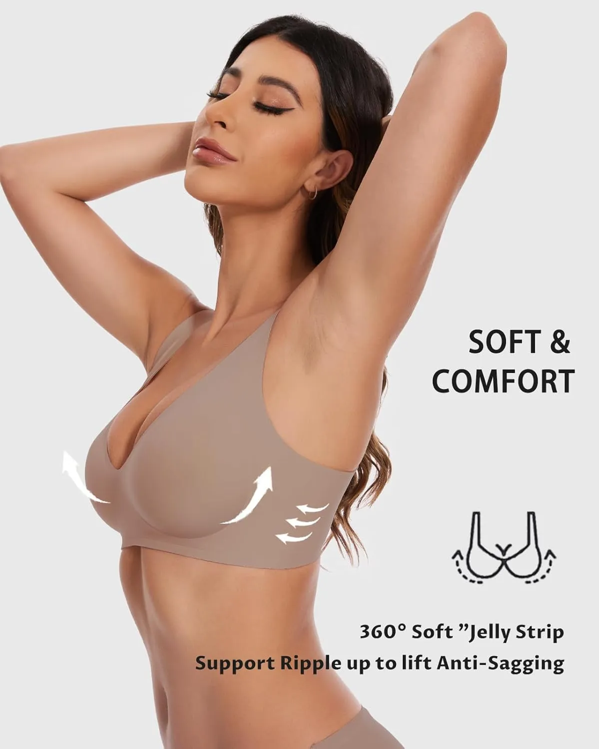 Vinfact Deep V Bras for Women No Underwire Buttery Soft Wireless Bras Light Lift Soft Seamless Bralettes