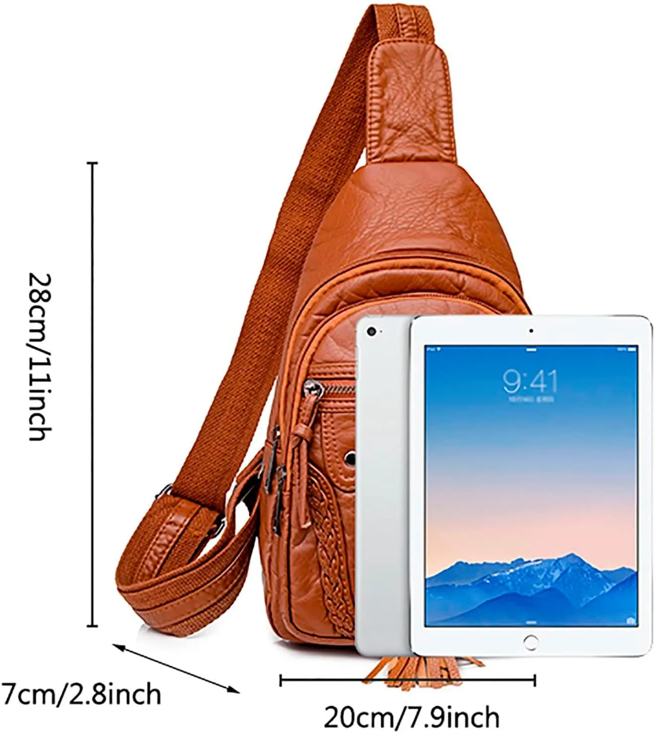Vintage Crossbody Bags For Women - Sling Backpack With Zipper Adjustable Shoulder Strap Travel Bag In Leather