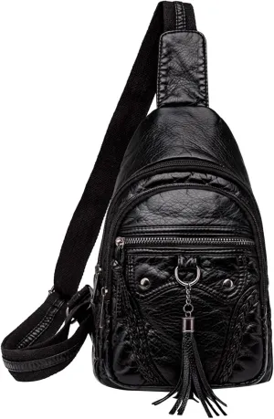Vintage Crossbody Bags For Women - Sling Backpack With Zipper Adjustable Shoulder Strap Travel Bag In Leather