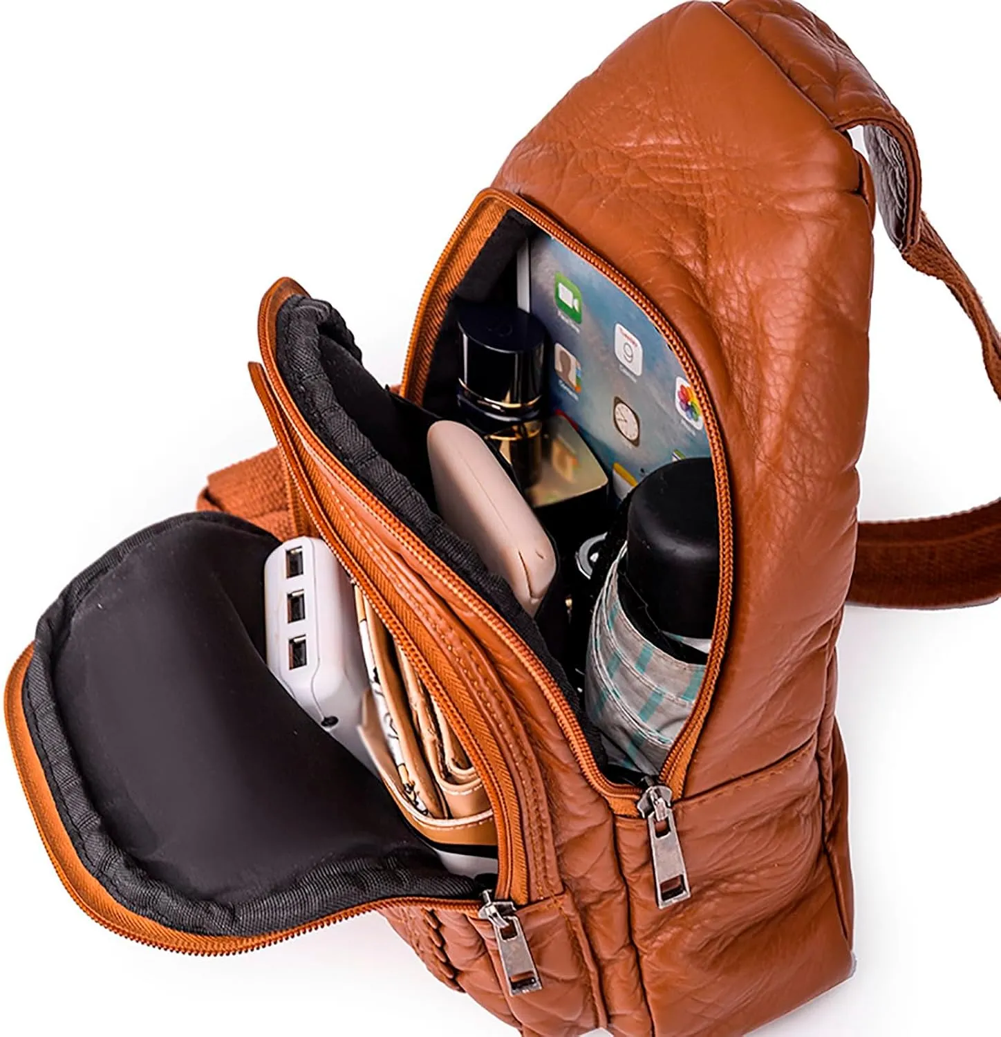 Vintage Crossbody Bags For Women - Sling Backpack With Zipper Adjustable Shoulder Strap Travel Bag In Leather
