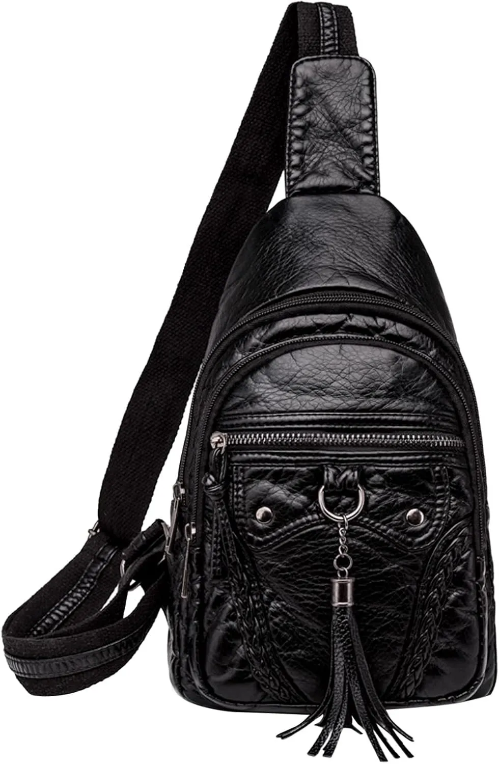Vintage Crossbody Bags For Women - Sling Backpack With Zipper Adjustable Shoulder Strap Travel Bag In Leather