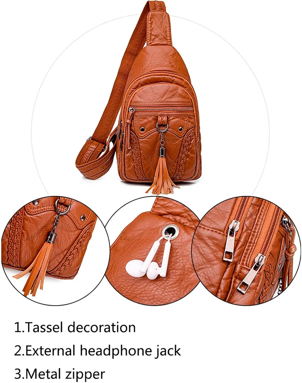 Vintage Crossbody Bags For Women - Sling Backpack With Zipper Adjustable Shoulder Strap Travel Bag In Leather