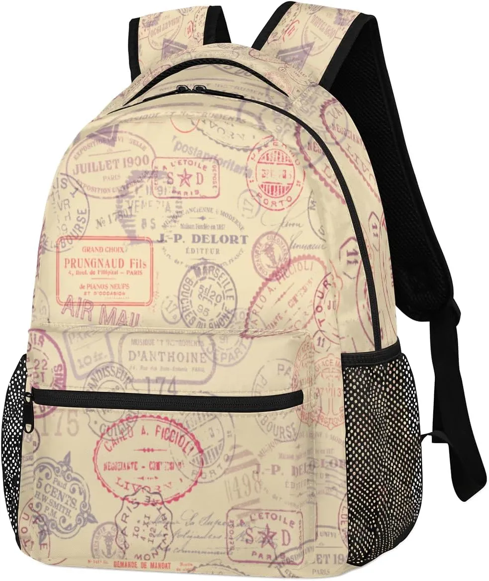 Vintage Mail Backpack Stamp Pattern Backpacks Shoulder Bag Casual Lightweight Travel Laptop Daypack Bag for Women Men