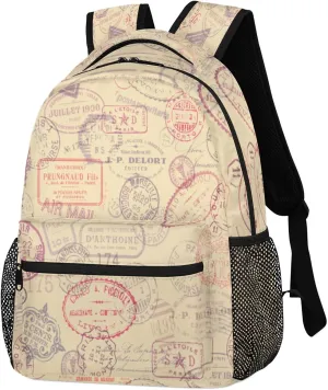 Vintage Mail Backpack Stamp Pattern Backpacks Shoulder Bag Casual Lightweight Travel Laptop Daypack Bag for Women Men