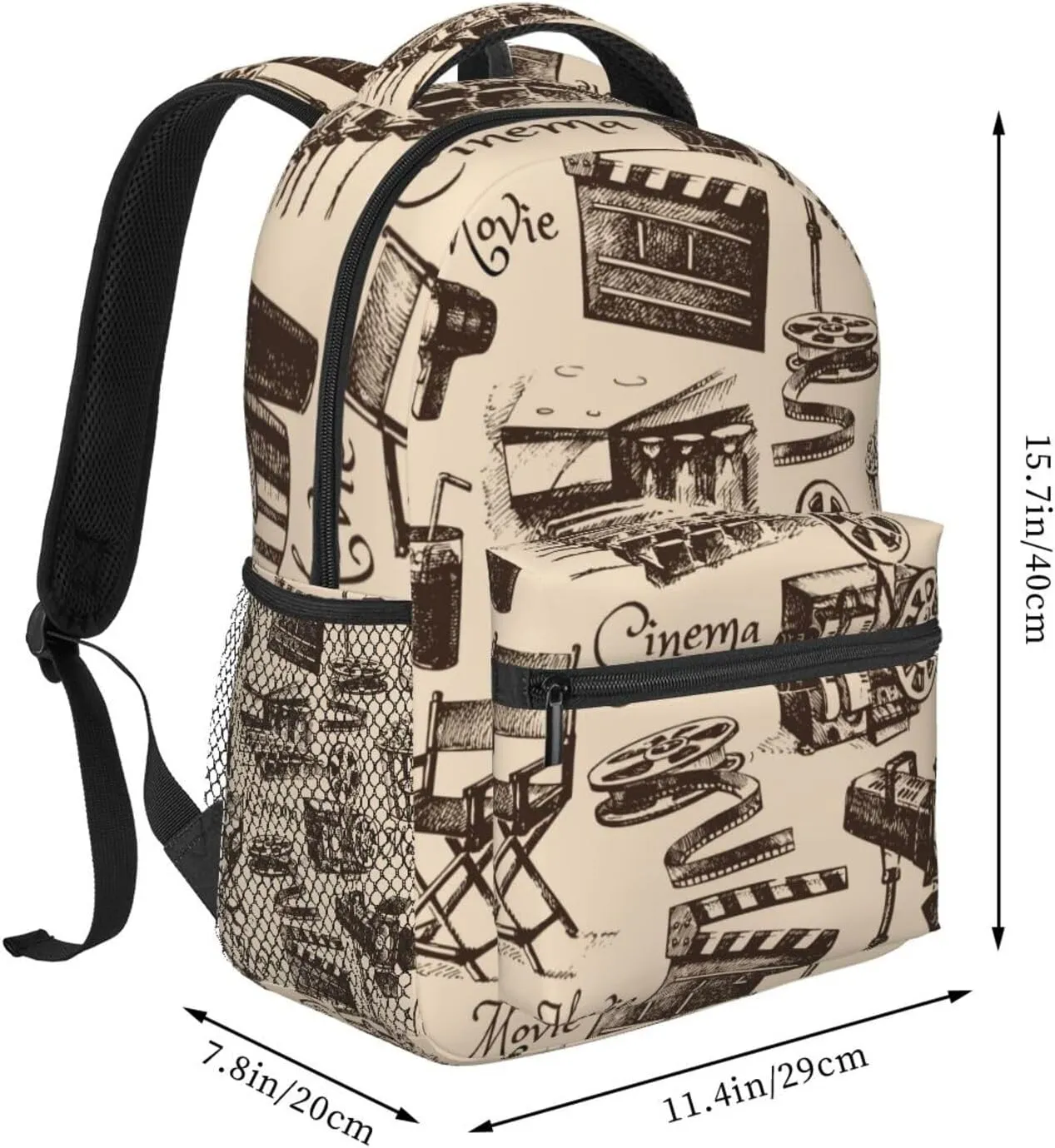 Vintage Movie Film Cinema Pattern Backpack Laptop Backpack Sports Travel Shoulder bag Light casual backpack