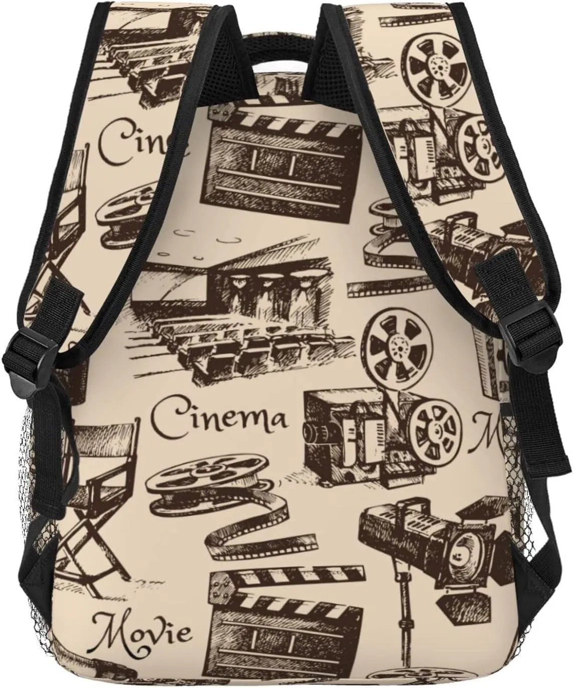 Vintage Movie Film Cinema Pattern Backpack Laptop Backpack Sports Travel Shoulder bag Light casual backpack