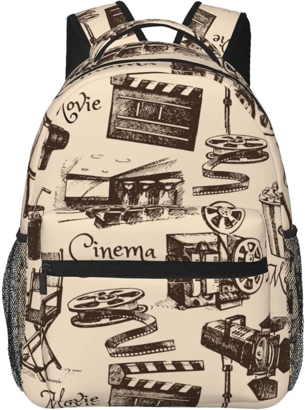 Vintage Movie Film Cinema Pattern Backpack Laptop Backpack Sports Travel Shoulder bag Light casual backpack