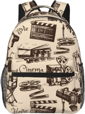 Vintage Movie Film Cinema Pattern Backpack Laptop Backpack Sports Travel Shoulder bag Light casual backpack