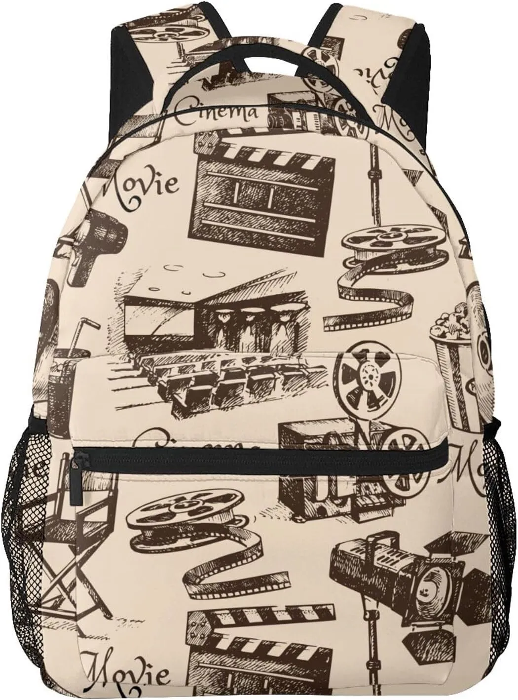 Vintage Movie Film Cinema Pattern Backpack Laptop Backpack Sports Travel Shoulder bag Light casual backpack