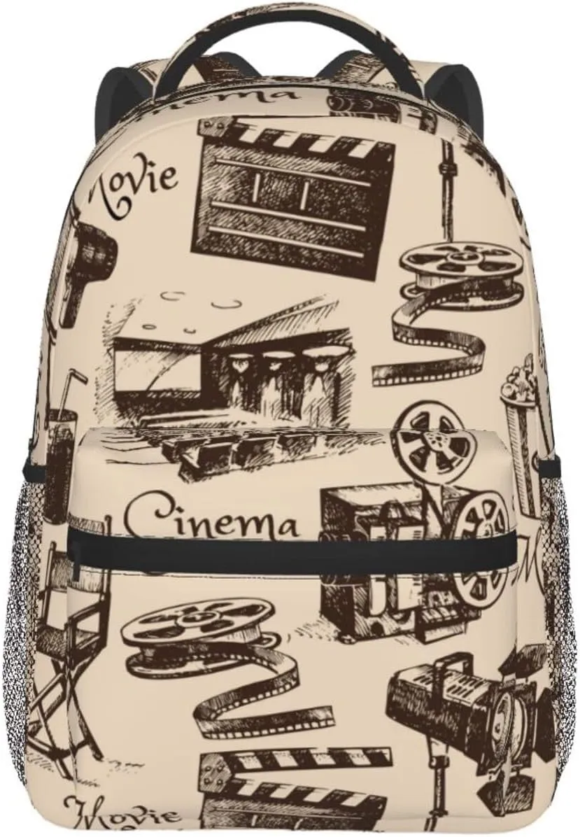 Vintage Movie Film Cinema Pattern Backpack Laptop Backpack Sports Travel Shoulder bag Light casual backpack