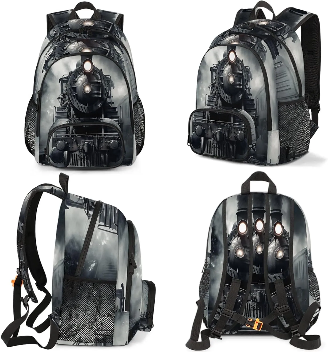 Vintage Steam Locomotive Train 16.7 Inch Backpack Waterproof Shoulder Bag with Adjustable Strap Casual Hiking Gym Travel Daypack