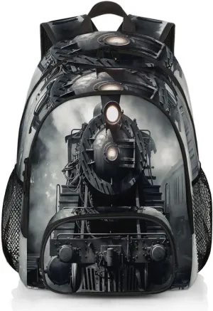 Vintage Steam Locomotive Train 16.7 Inch Backpack Waterproof Shoulder Bag with Adjustable Strap Casual Hiking Gym Travel Daypack