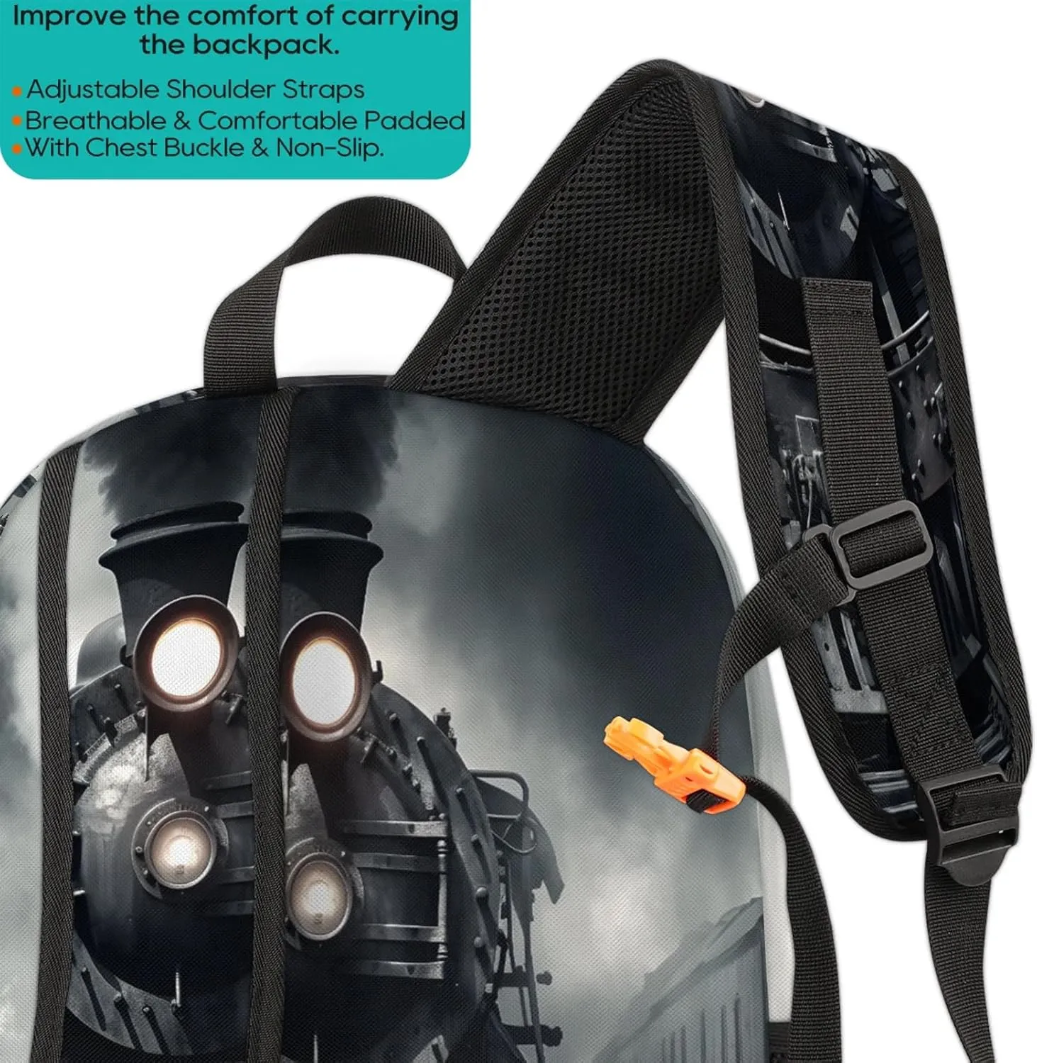 Vintage Steam Locomotive Train 16.7 Inch Backpack Waterproof Shoulder Bag with Adjustable Strap Casual Hiking Gym Travel Daypack