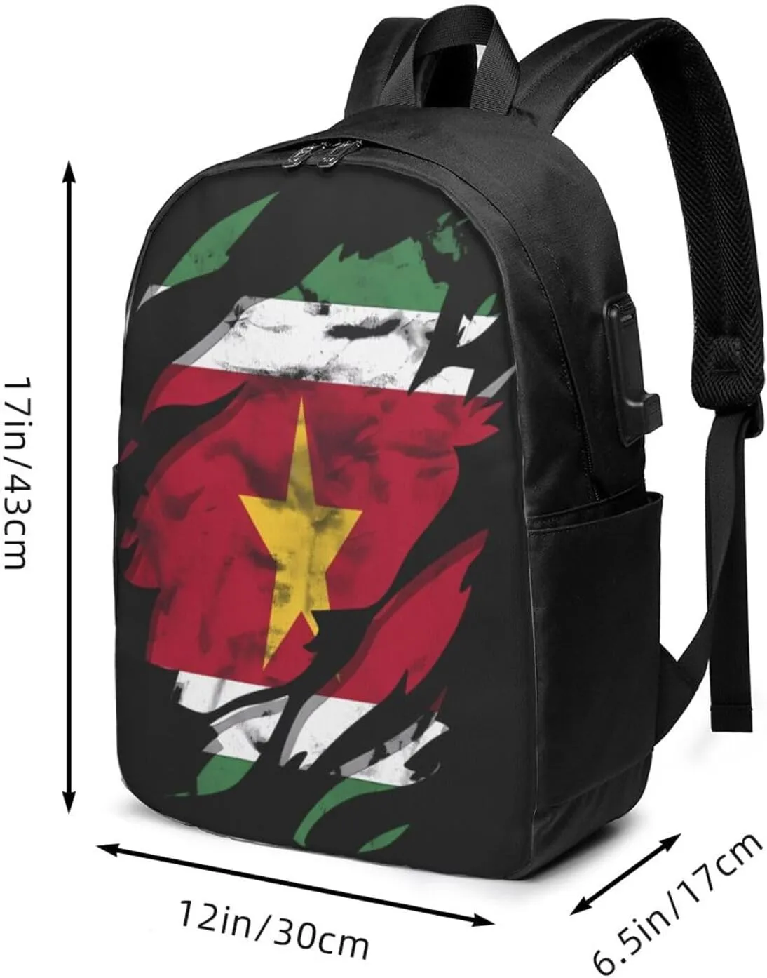 Vintage Suriname Surinamese Flag Laptop Backpacks Travel Backpack Casual Business Daypack Sport Rucksack Computer Bag Fits up to 17 Inch Notebook with USB Port