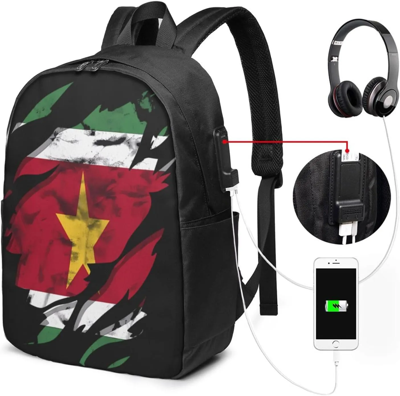 Vintage Suriname Surinamese Flag Laptop Backpacks Travel Backpack Casual Business Daypack Sport Rucksack Computer Bag Fits up to 17 Inch Notebook with USB Port