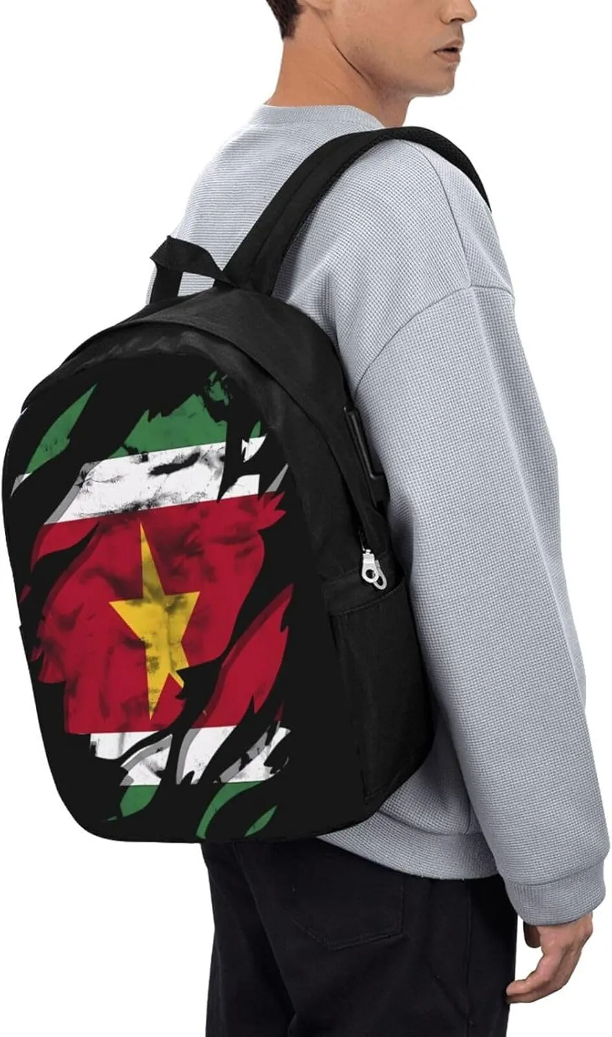 Vintage Suriname Surinamese Flag Laptop Backpacks Travel Backpack Casual Business Daypack Sport Rucksack Computer Bag Fits up to 17 Inch Notebook with USB Port