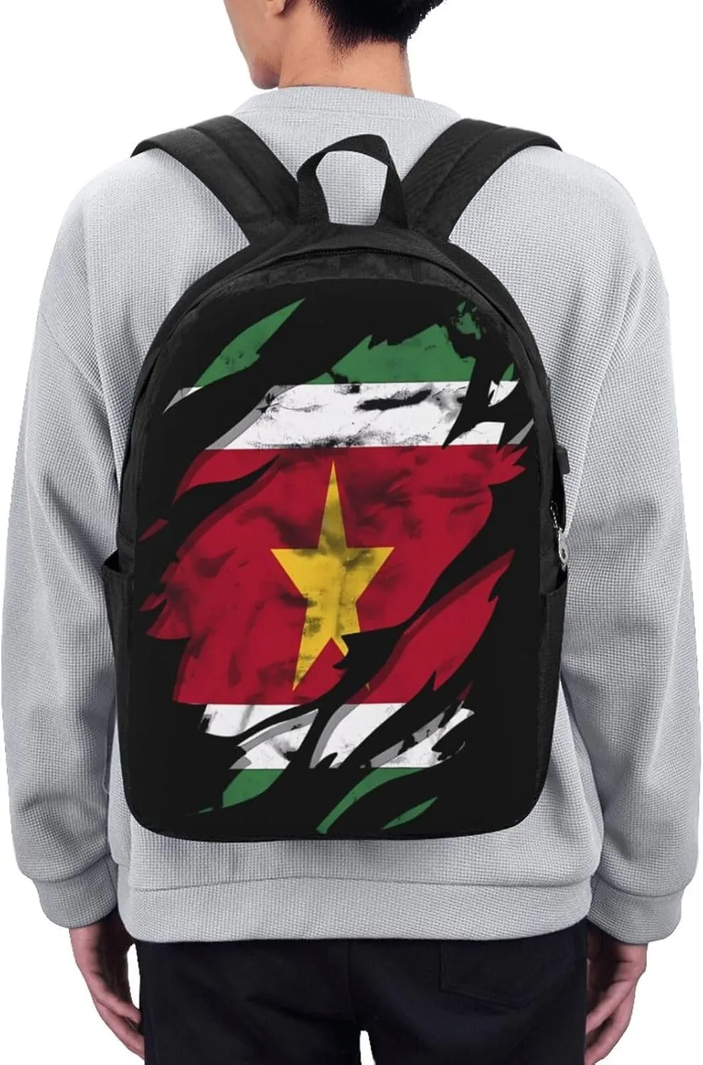Vintage Suriname Surinamese Flag Laptop Backpacks Travel Backpack Casual Business Daypack Sport Rucksack Computer Bag Fits up to 17 Inch Notebook with USB Port