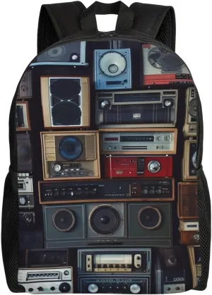 Vintage Wall of Radio Boombox Backpack for Women Men Laptop Backpack 16.1 inch Computer Bag Casual Daypack for Travel
