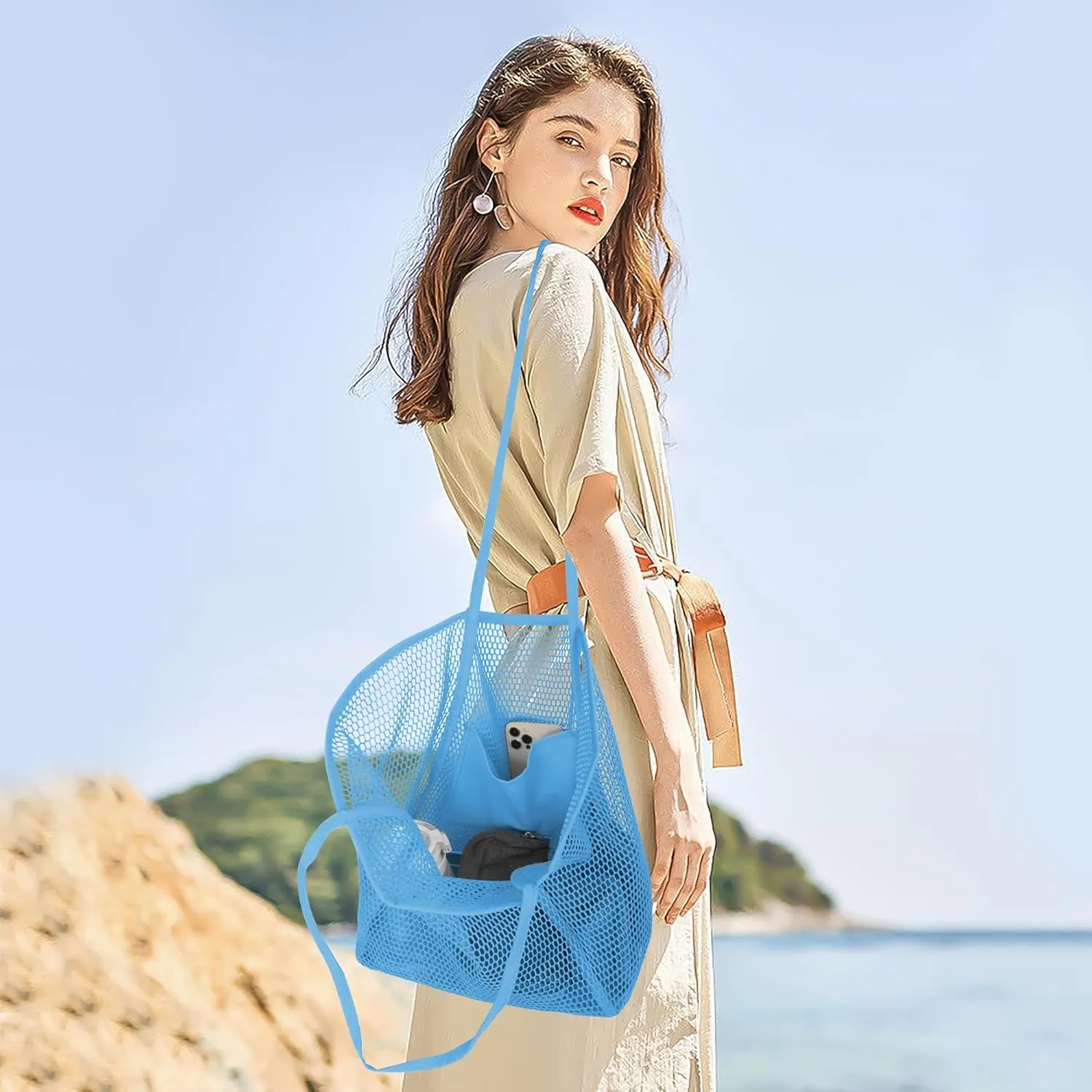VKIOIP Women Mesh Tote Beach Bag,Shoulder Bag for Vacation，Picnic