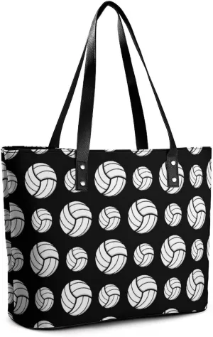 Volleyball Sport Pattern Design Black Shopping Bag Work Tote Shoulder Bag Womens Travel Handbag Hobo Sling Casual Bag for Business, Travel, Date, Party