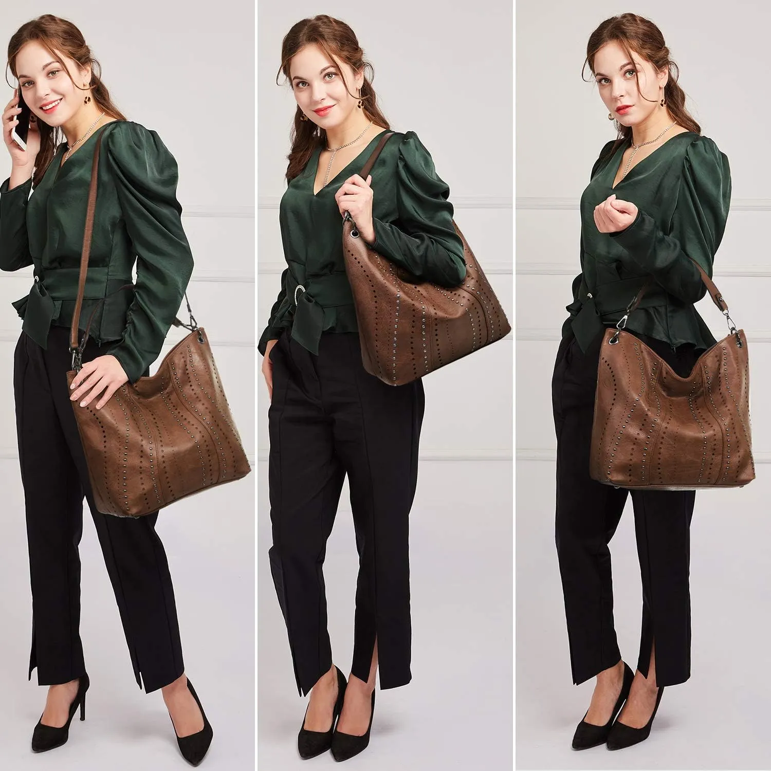 VONMAY Purses for Women Vegan Leather Handbags Large Ladies Studs Hobo Bags Tote Purse Bucket Shoulder Bag