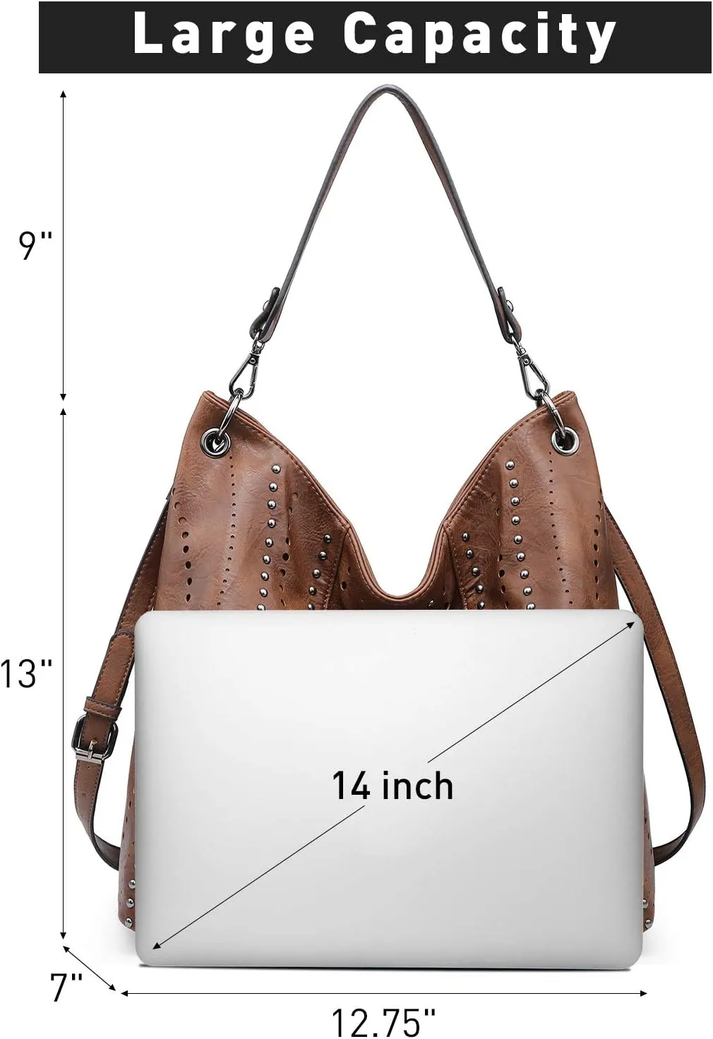 VONMAY Purses for Women Vegan Leather Handbags Large Ladies Studs Hobo Bags Tote Purse Bucket Shoulder Bag