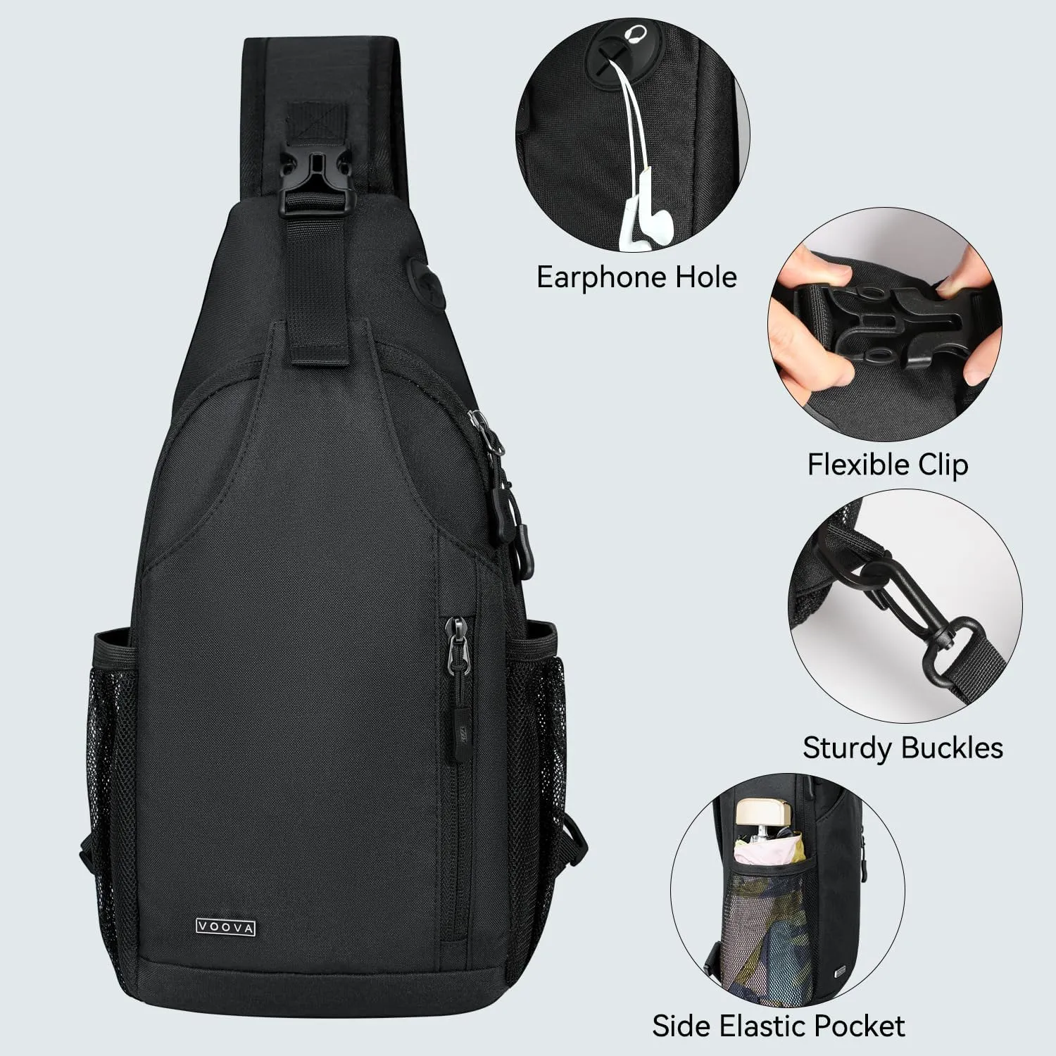 Voova Crossbody Sling Backpack Sling Bag for Men Women, Travel Hiking Chest Bag Daypack, Small over the Shoulder Backpack