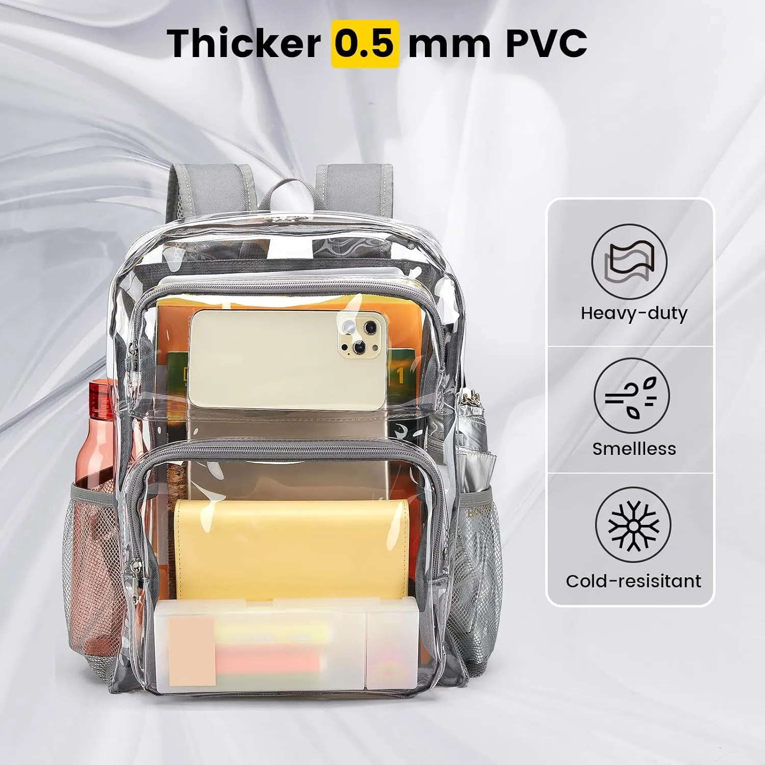 Vorspack Clear Backpack Heavy Duty - Large Clear Bookbag Transparent Backpacks See Through Backpack for College Work Travel Festival - Grey