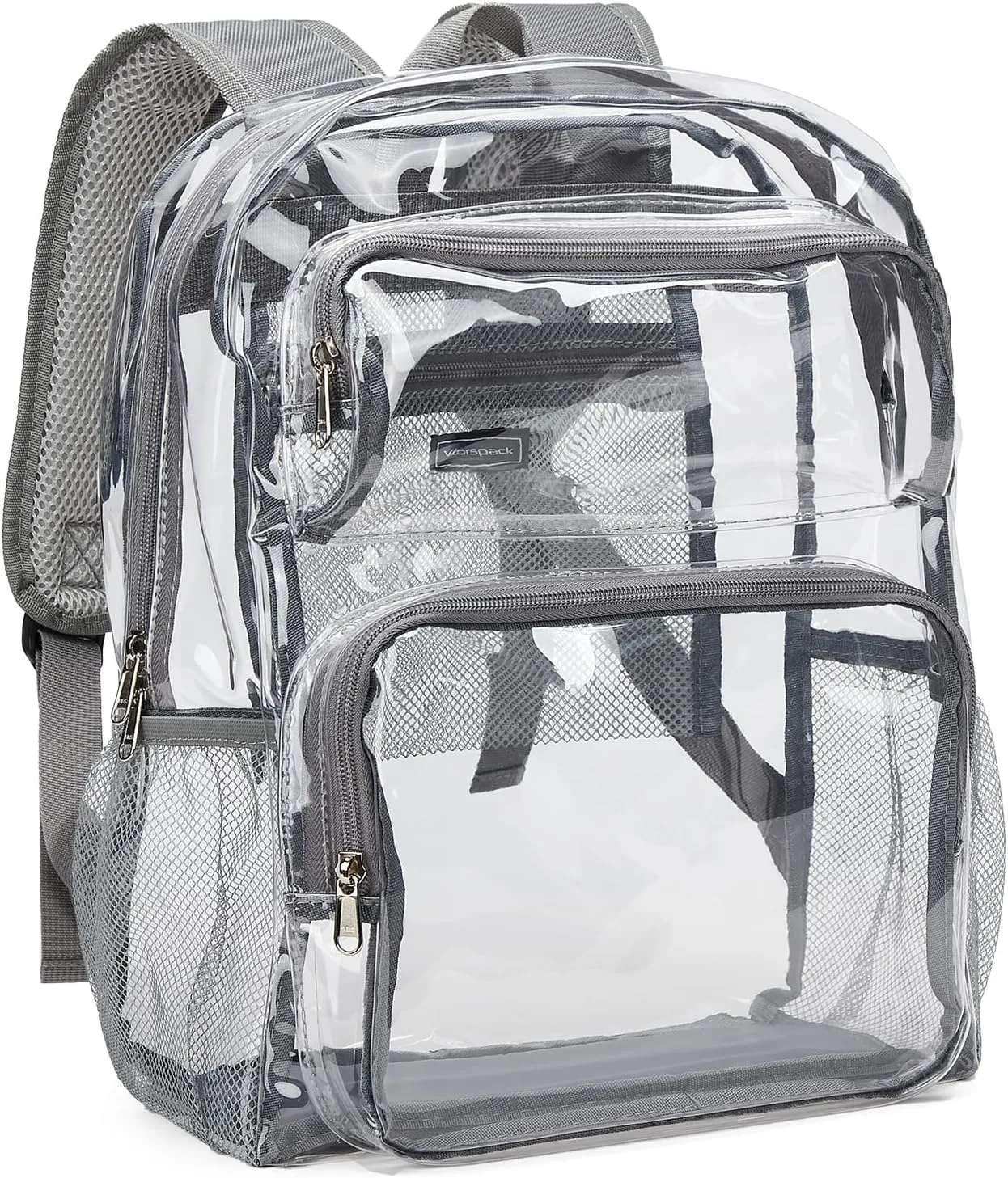 Vorspack Clear Backpack Heavy Duty - Large Clear Bookbag Transparent Backpacks See Through Backpack for College Work Travel Festival - Grey