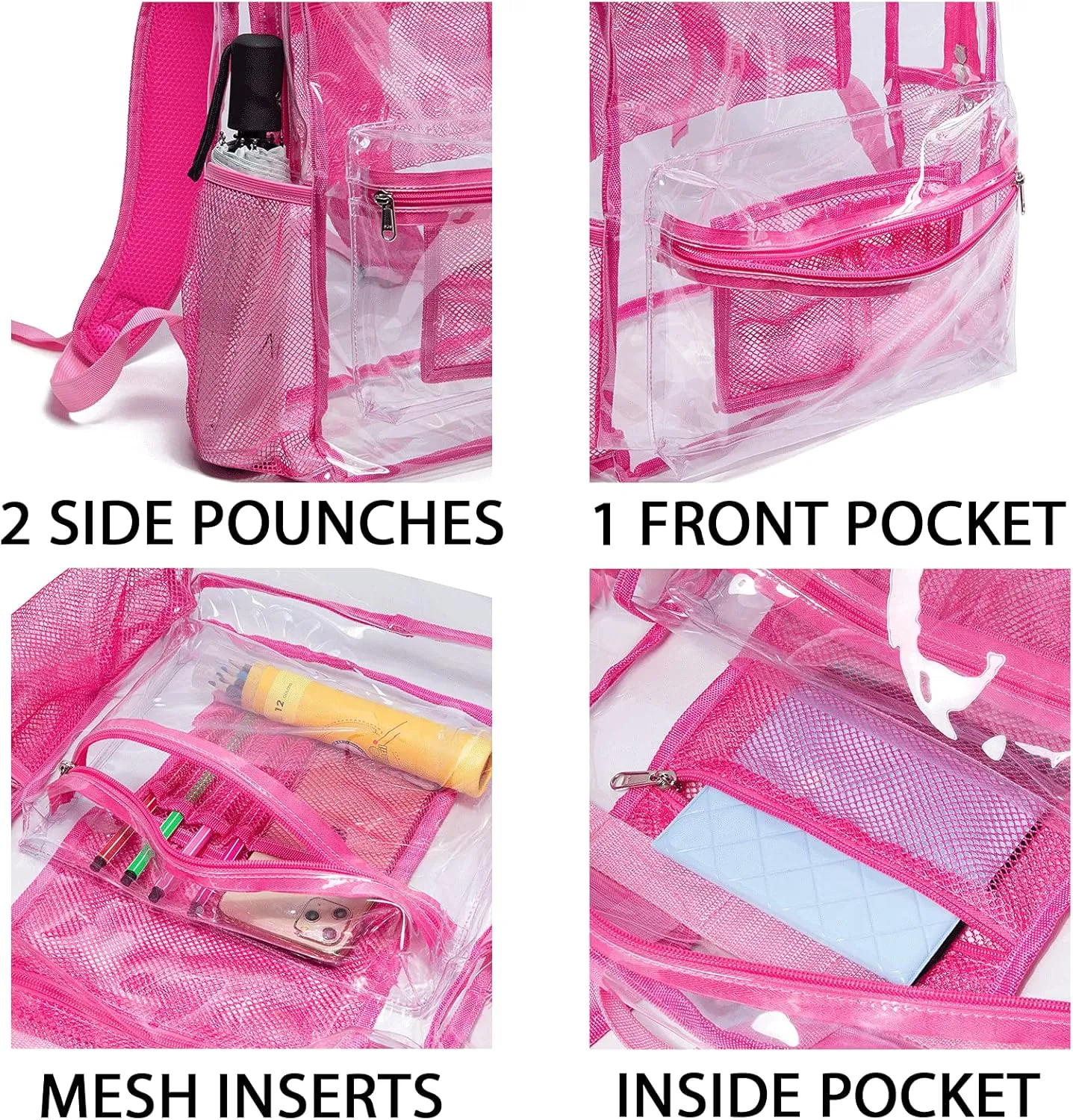 Vorspack Clear Backpack Heavy Duty PVC Transparent Backpack with Reinforced Strap for College Workplace