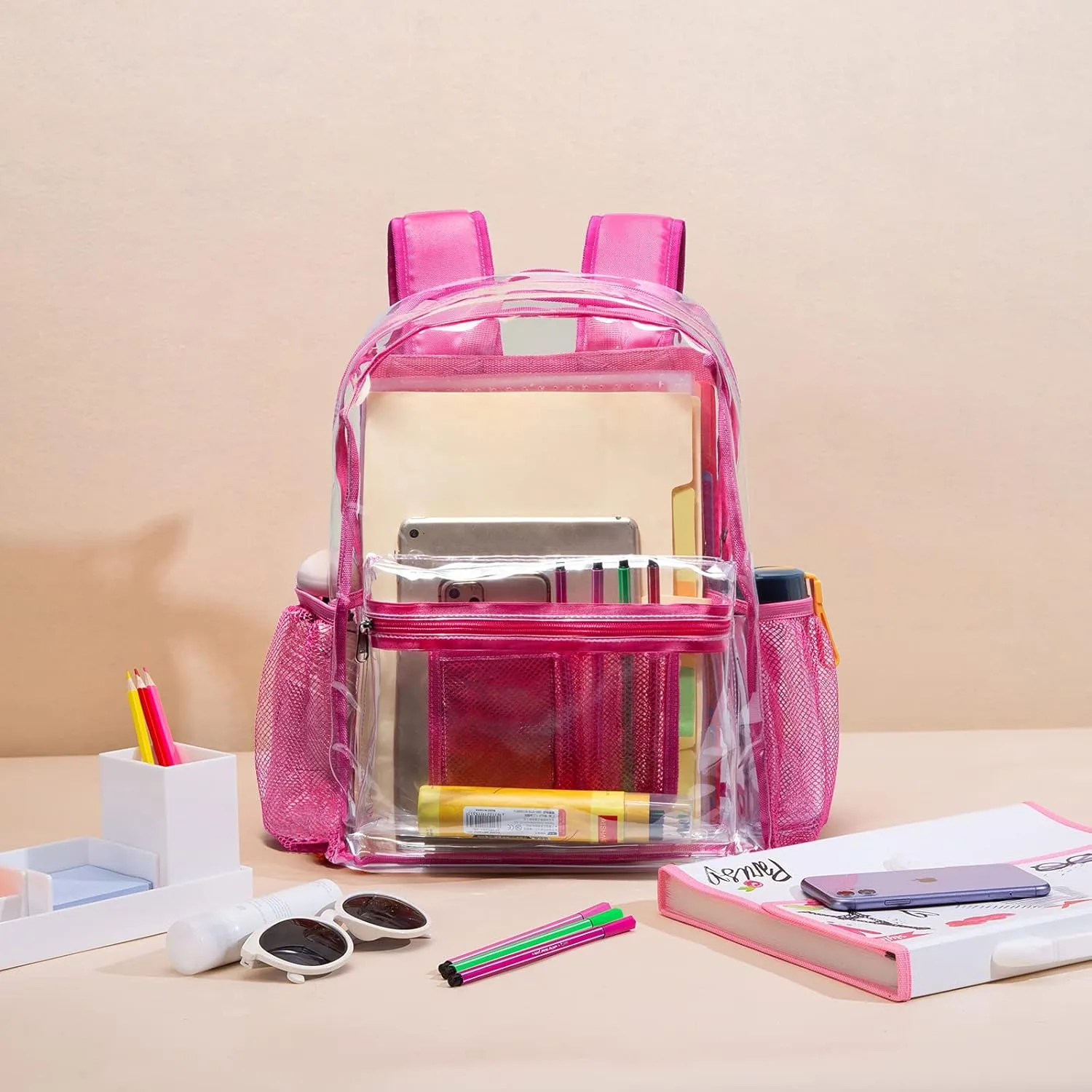 Vorspack Clear Backpack Heavy Duty PVC Transparent Backpack with Reinforced Strap for College Workplace
