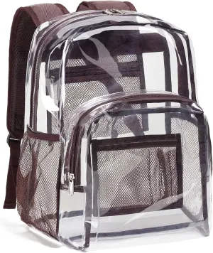 Vorspack Clear Backpack Heavy Duty PVC Transparent Backpack with Reinforced Strap Stitches & Large Capacity for College Workplace Security - Coffee