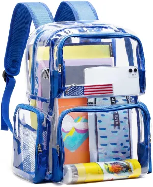 Vorspack Clear Backpack - Transparent Backpack with Reinforced Bottom & Multi-pockets for College Workplace Security - Blue