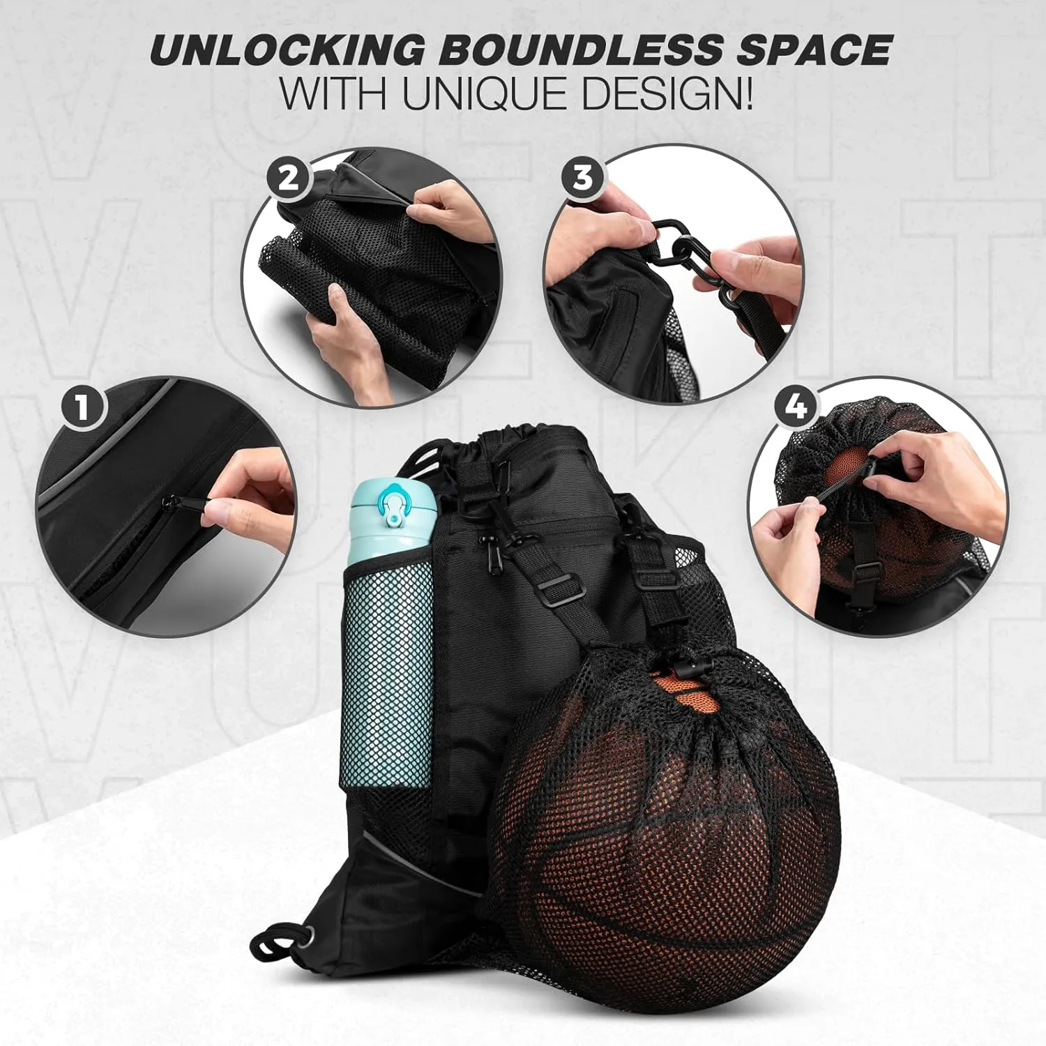 VULKIT Drawstring Backpack, Gym Bags for Men & Women with Large Front Mesh Pocket Suitable for Basketball Soccer Football Cycling Swimming Gears, Sports Bag Draw String Back Bag, Waterproof Swim Bag