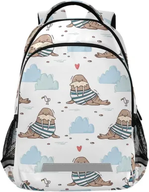 Walrus and Seagull School Backpack For Kids Boys Girls Children,Lightweight Laptop Backpack with Chest Strap & Reflective Strips,13.5L Water-Resistant Student Teenagers Bookbags Travel Bag