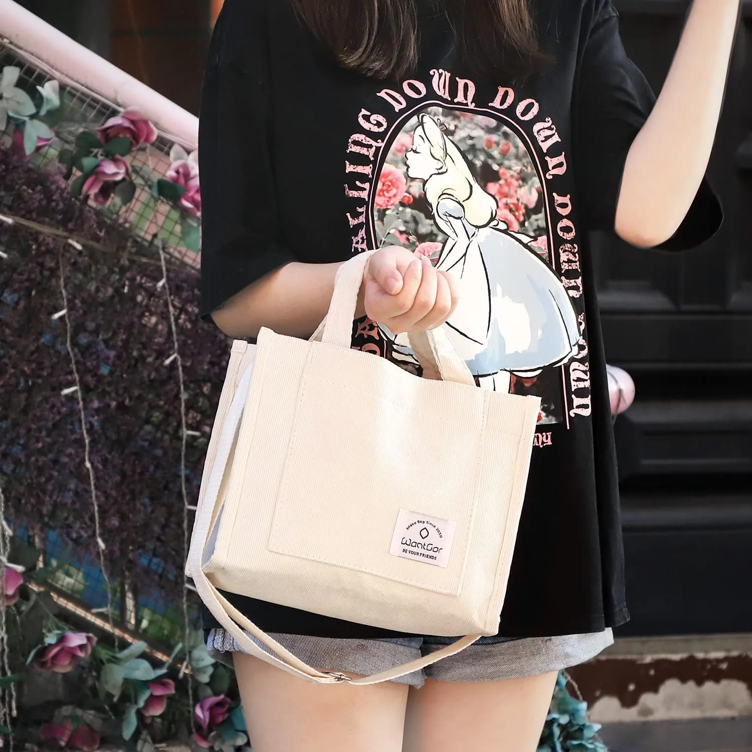 WantGor Tote Bag for Women, Corduroy Crossbody Bags Shoulder Handbag Small Satchel Hobo Bag Purse