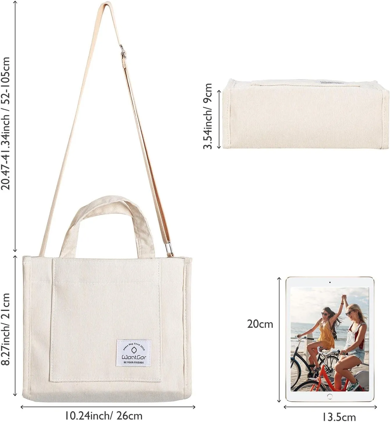 WantGor Tote Bag for Women, Corduroy Crossbody Bags Shoulder Handbag Small Satchel Hobo Bag Purse