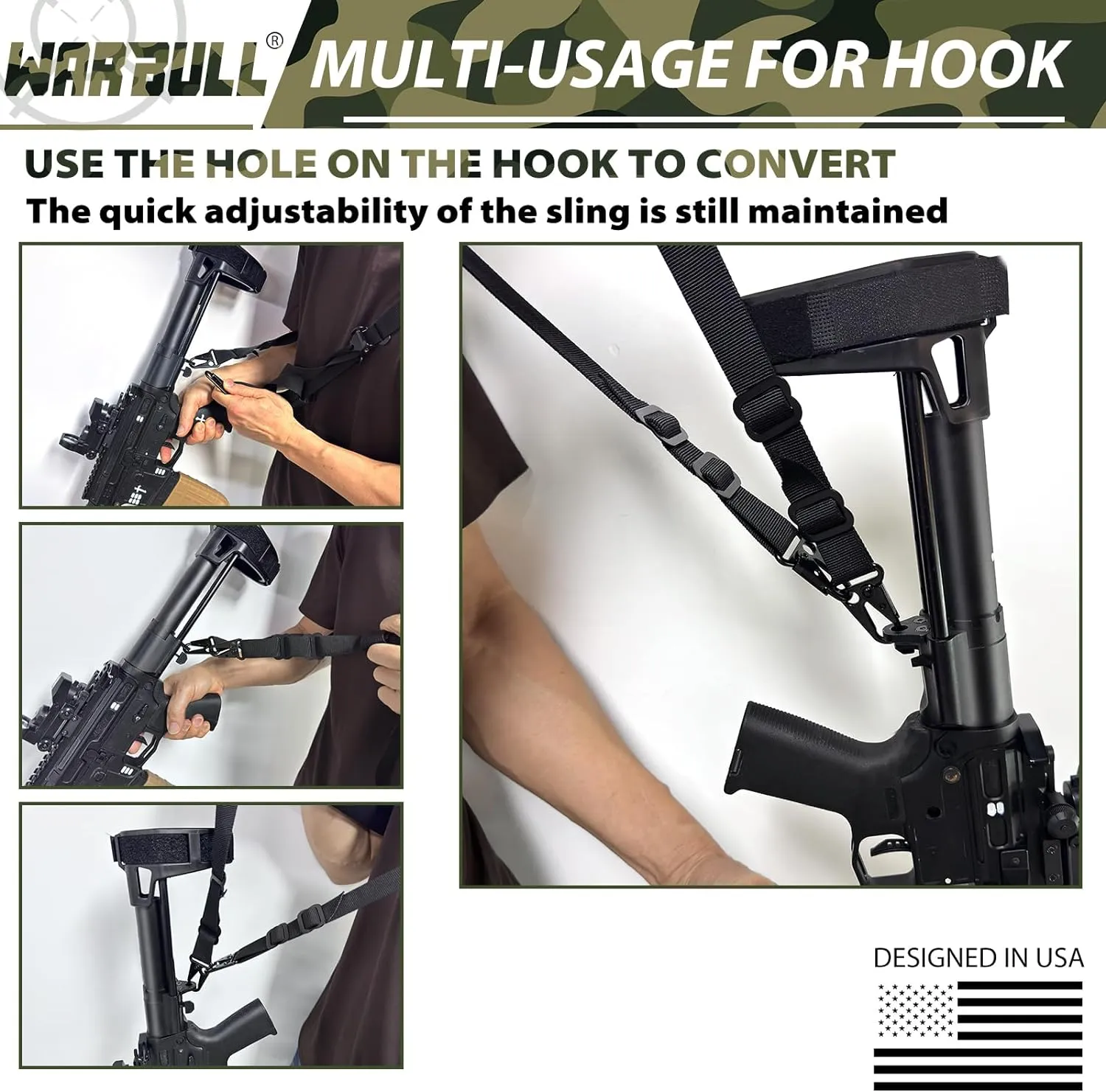 WarBull 2 Point Rifle Sling, Quick Adjust Gun Sling with HK Hook, Soft Shoulder Pad Traditional Sling for Rifle Shotgun Camera Crossbow Hunting Shooting and Outdoor Sports with Keychain Gift