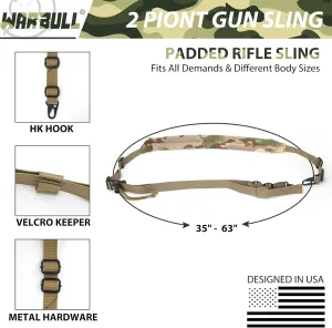 WarBull 2 Point Rifle Sling, Quick Adjust Gun Sling with HK Hook, Soft Shoulder Pad Traditional Sling for Rifle Shotgun Camera Crossbow Hunting Shooting and Outdoor Sports with Keychain Gift