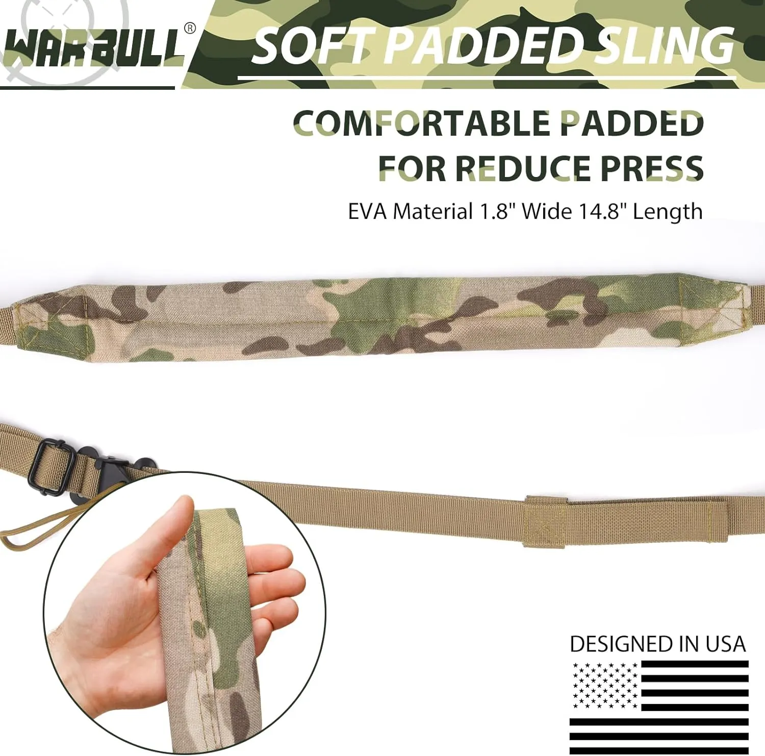 WarBull 2 Point Rifle Sling, Quick Adjust Gun Sling with HK Hook, Soft Shoulder Pad Traditional Sling for Rifle Shotgun Camera Crossbow Hunting Shooting and Outdoor Sports with Keychain Gift
