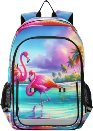 Watercolor Flamingos Beach Kids' Backpacks, Cute Backpack for Girls, Travel Bags for Kids