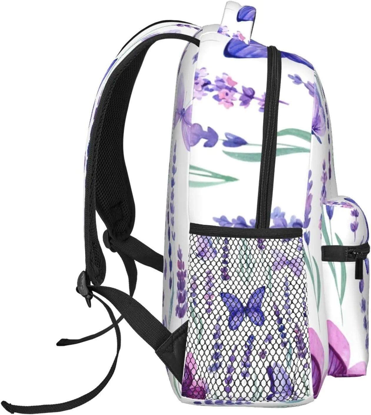 Watercolor Lavender Flowers Butterfly Backpack Laptop Backpack Sports Travel Shoulder bag Light casual backpack